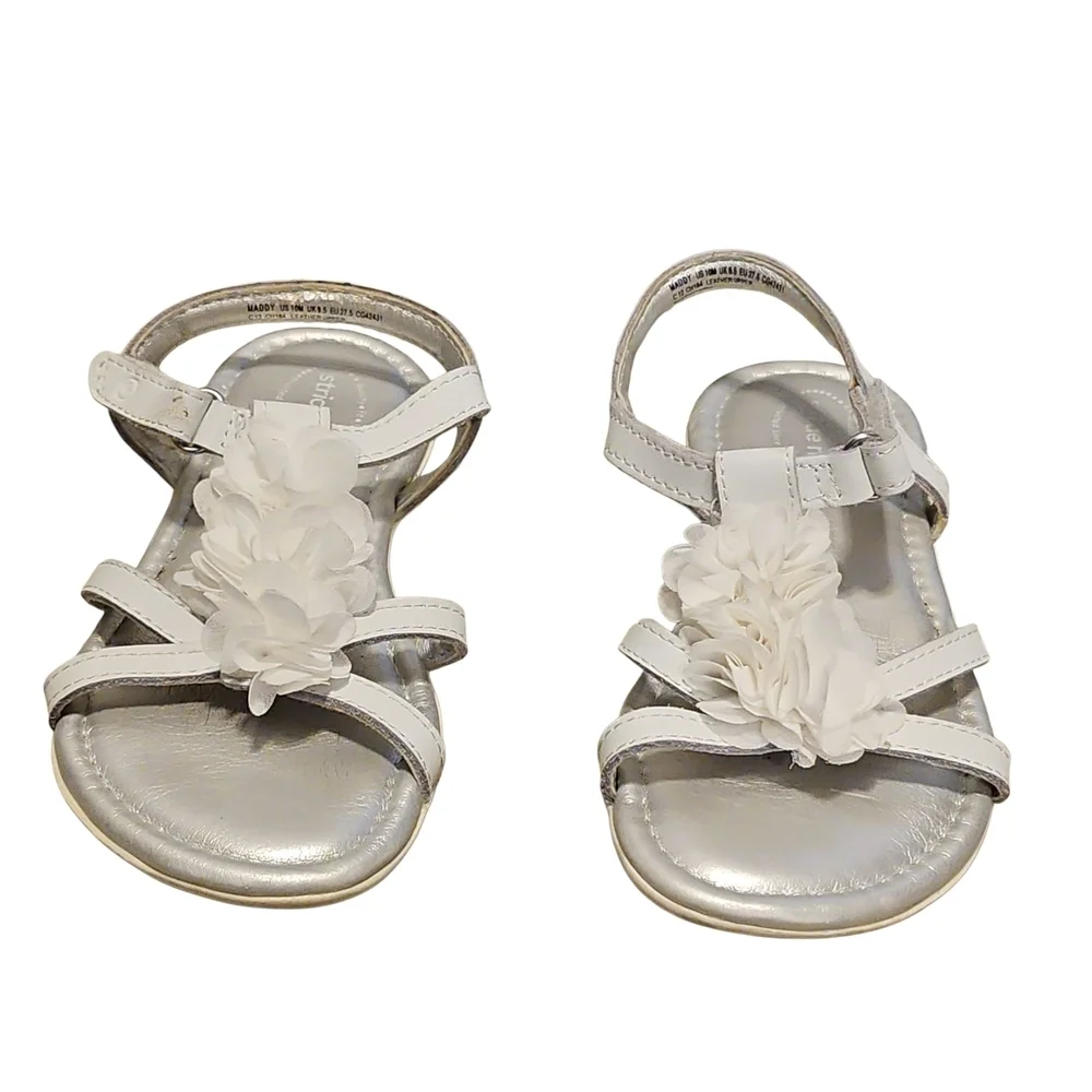 Stride Rite Silver Sandals w/White Flower Accent